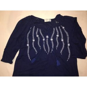 St Johns Bay Blue 3/4 Sleeve Tassel Tunic Top